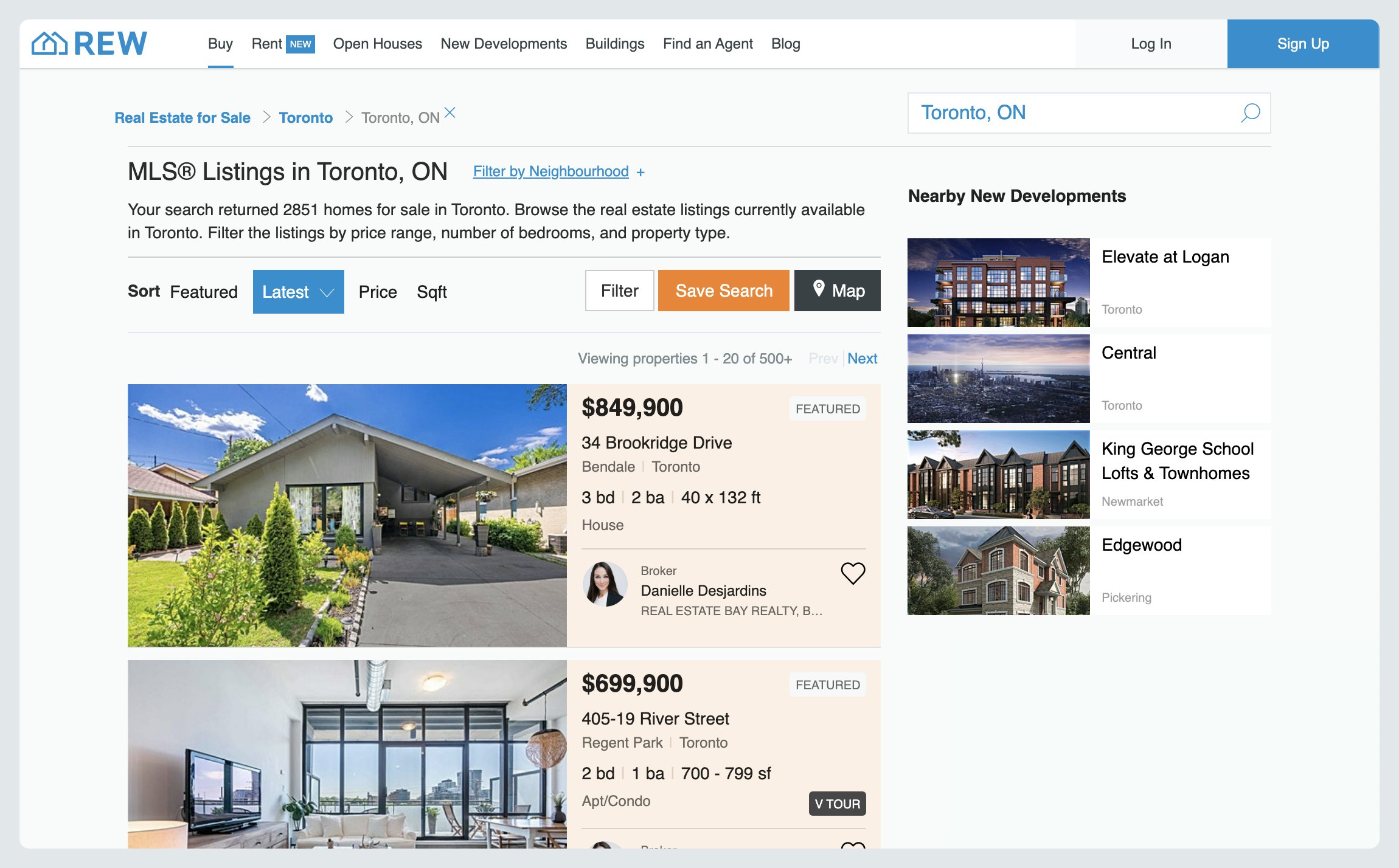 A property listing page on REW's website