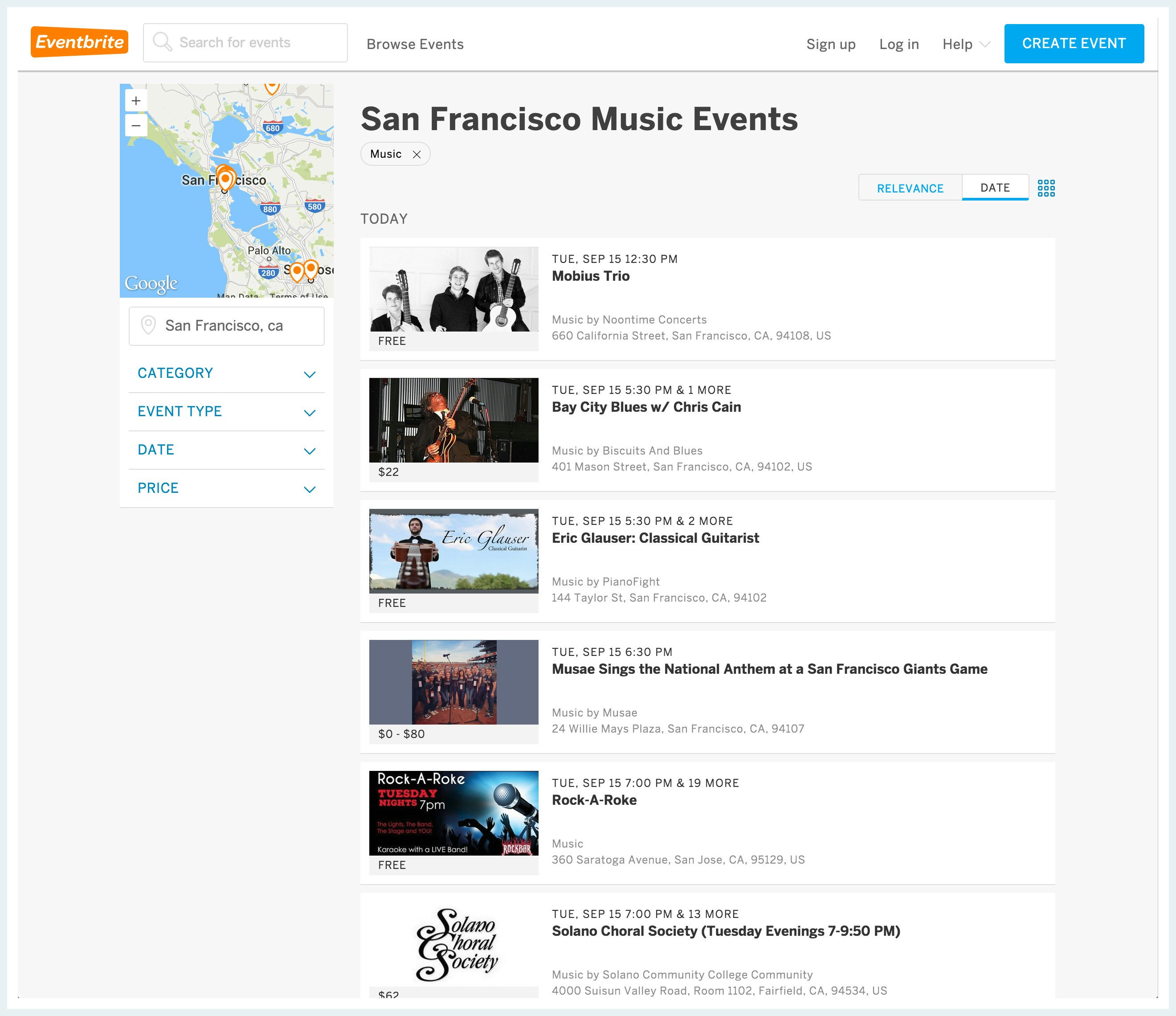 Eventbrite music event results 2